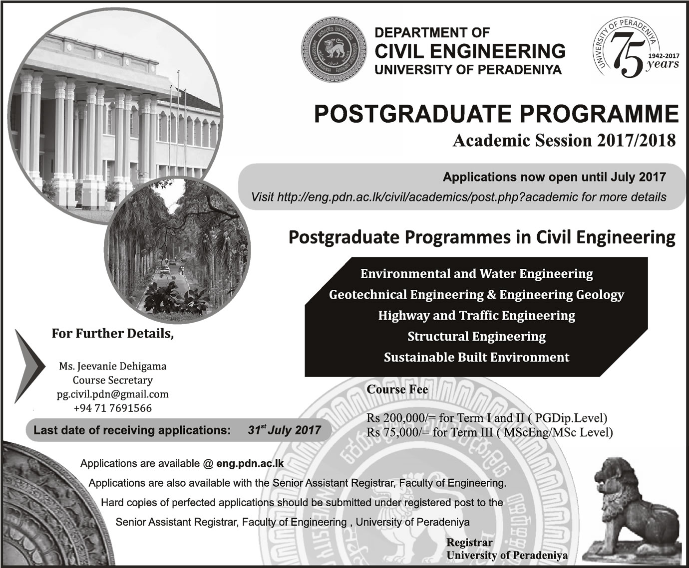 Postgraduate Programmes in Civil Engineering - University of Peradeniya